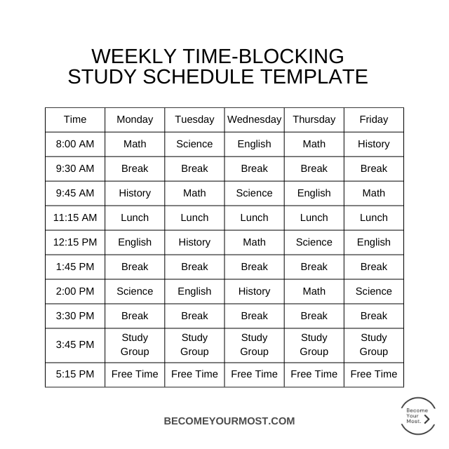 Study Plan-Weekly Time-Blocking Study Schedule Template