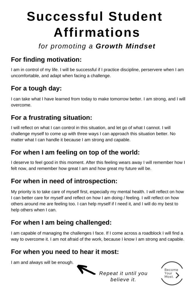 Successful Student Affirmations - student habits for success